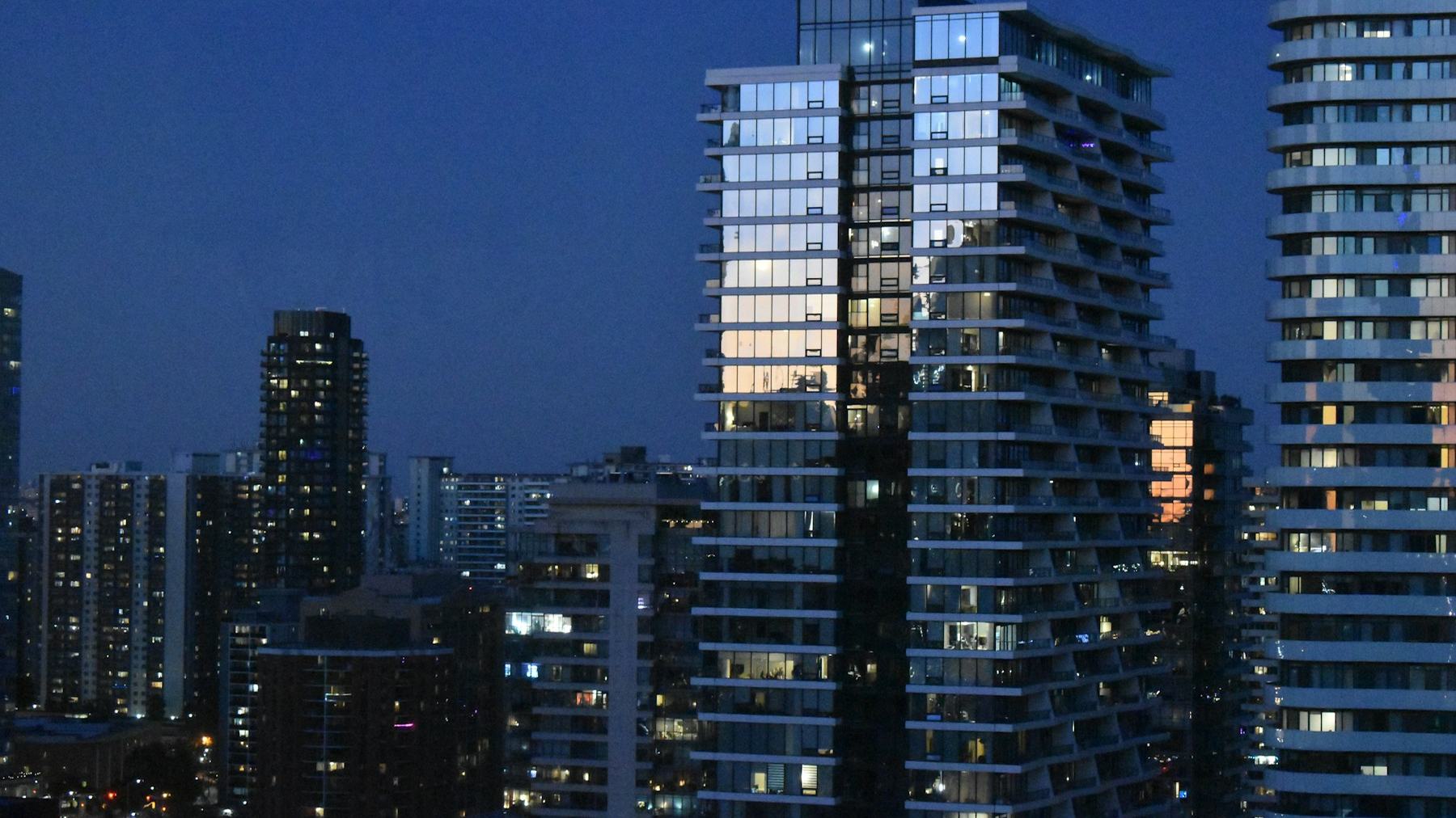 Modern high-rise buildings at dusk
