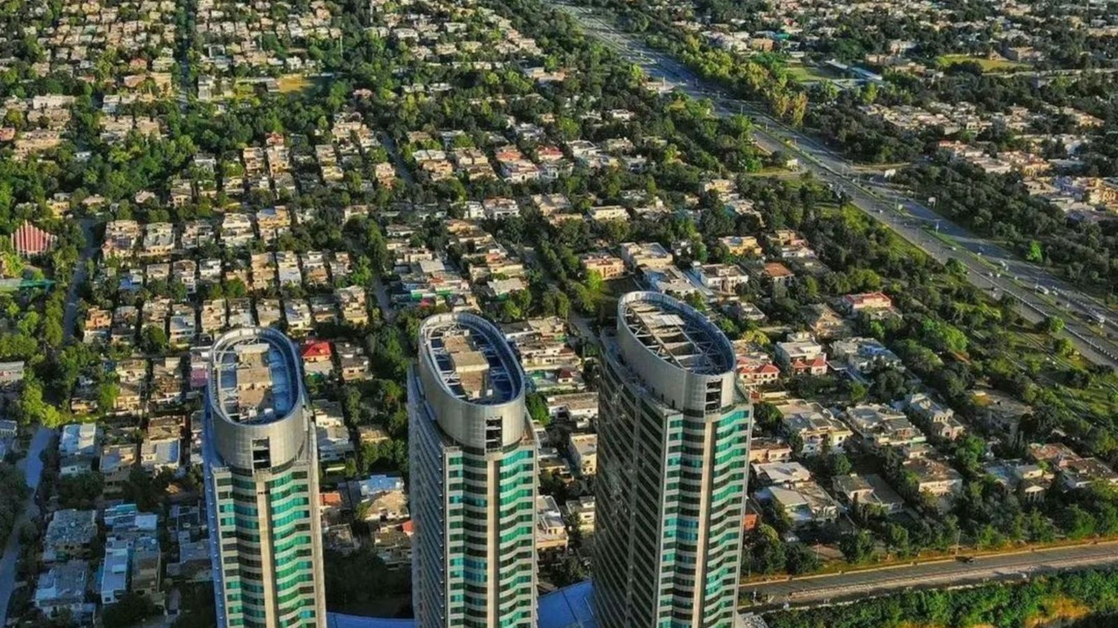 Aerial view of Islamabad with the Margalla Hills