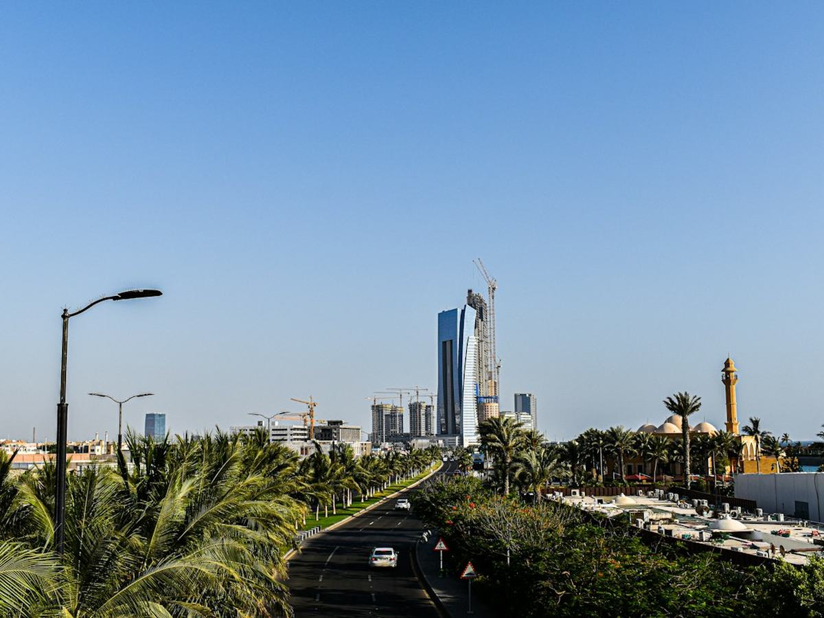 Jeddah skyline with palm trees
